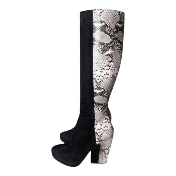 POUR LA VICTOIRE Tall Snakeskin Black Suede Heeled Boot Size 7.5 - Picture 4 of 10